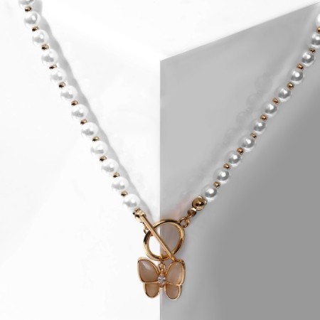 Piece "butterfly" pearl dew, white color in gold, 40 cm