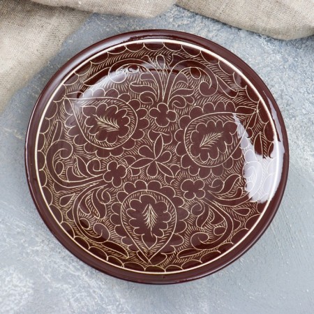 Plant of Rishtan ceramics "Patterns", brown, flat, 15 cm-1