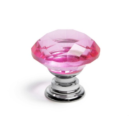 Handle button cappio, pink color "diamond", glass, d = 25 mm