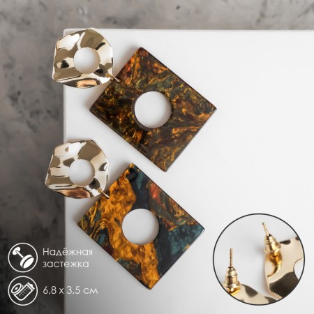 Earrings Assorted Azelia crumpled circles, green-orange color in gold