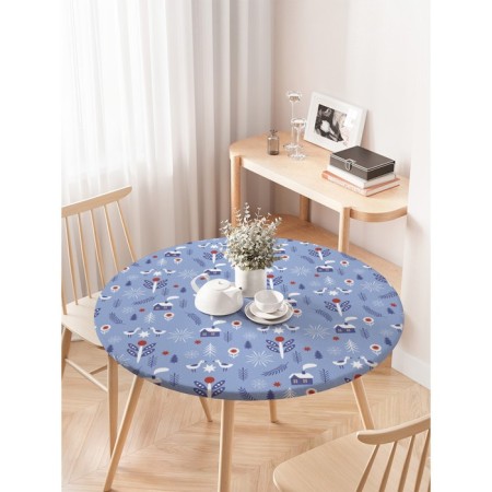 Tables on the table "Winter evening", round, oxford, elastic band, size 120x120 cm, diameter 75-100 cm-2