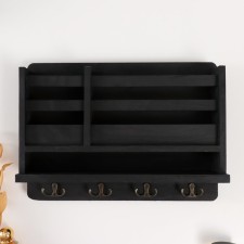 Decorative wood hooks with pocket and shelf 
