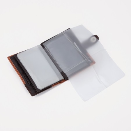 Male purse on the button, 3 in 1, for auto documents, passports, bills, pockets for cards, for coins, brown color-3