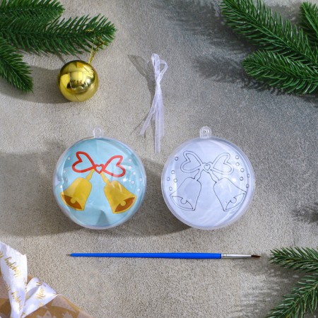 Christmas tree decoration for coloring "Bells" Size: 8 cm; 2 pcs., Brush-1