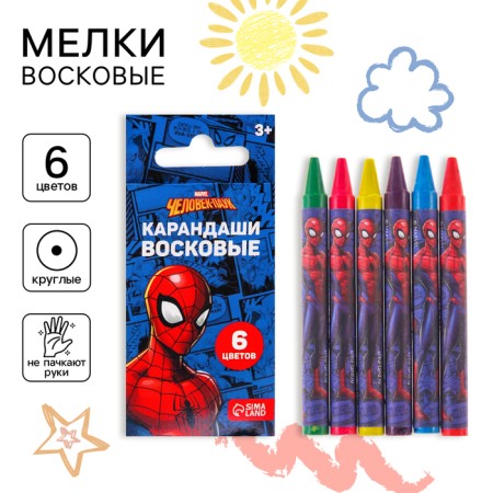 Wax pencils, set of 6 colors, spider-man