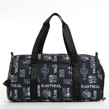 Sports bag with a zipper, shoe department, 2 outer pockets, long belt, black color-1