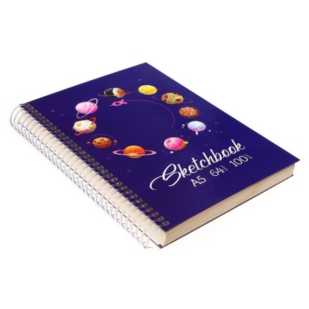 A5 sketchbook, 64 sheets on the crest "Cosmos", solid cover, glossy lamination, block 100 g/m2-1