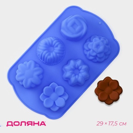 The form for baking the share "German cupcake. Flowers ", silicone, 29 × 17.5 cm, 6 cells, color mix