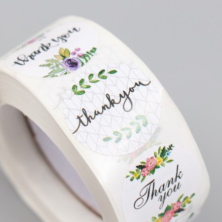 Stick Paper "Thank you. Flowers" d = 2.5 cm 500 pcs in a roll 3x6.5x6.5 cm-2
