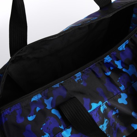 Road bag with zipper, outer pocket, long belt, blue/black color-3