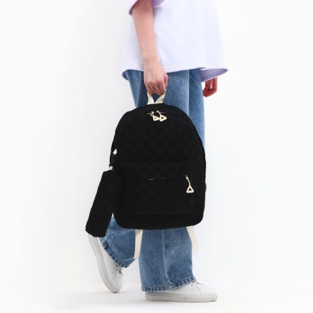 School backpack, set 2 in 1,+ pencil case in a cage, 40x28x13 cm, black color-13