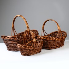 Set of baskets, 3 pcs, 53x37x23x16 h46 cm, 44x29x20x13 h38cm, 35x20x17x10 h30cm, brown vine