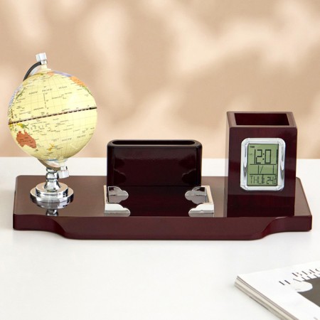 Table 5V1C set by a business card and clock, cherry-1