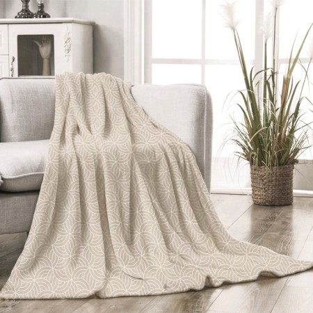 Blanket, size 130 × 170 cm, print ornament ar-deco, beige