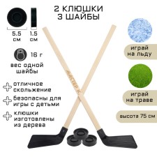 Набор 2 клюшки 3 шайбы хоккейные "Мастер К", 73 см, черные