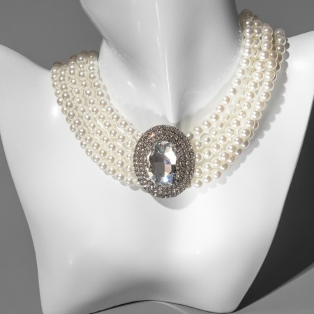 Choker-Coker "luxury" pearl, white in silver, 30.5 cm