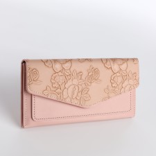 Women's wallet on the button, pink color