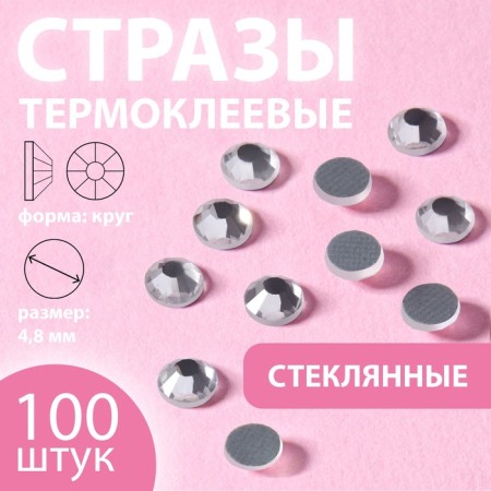 Rhinestones “Circle”, glass, D = 4.8 mm, 100 pcs, silver color