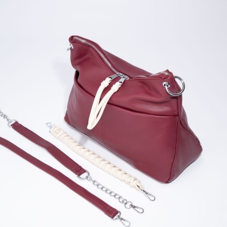 Bag-bag, lightning department, 3 outer pockets, long belt, burgundy color-5