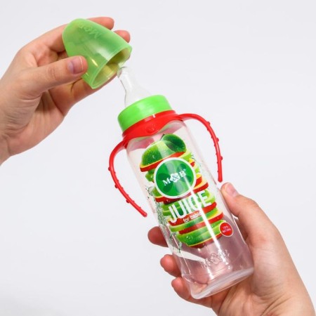 A bottle of feeding "Apple juice", classic throat, 250 ml., 0 months, cylinder, with handles-4