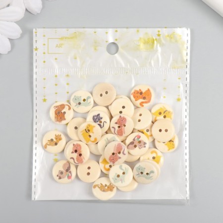 Buttons wood for creativity 2 punctures "cats" set of 40 pcs 1.5x1.5x0.4 cm-3