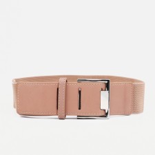 Women's belt, width 5 cm, elastic band, metal buckle, beige color