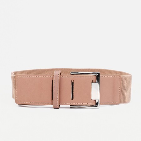 Women's belt, width 5 cm, elastic band, metal buckle, beige color