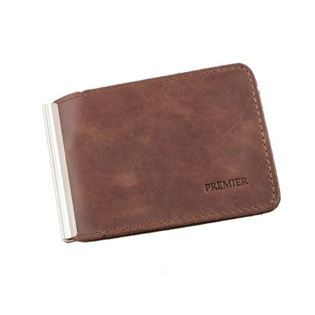 Portmone with a Z-2 clamp, button, brown, dark, bullet-up