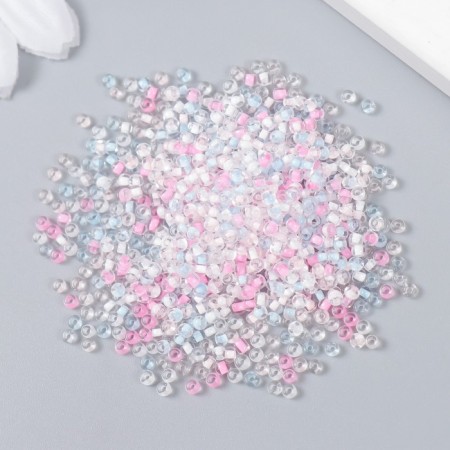 Glass glass 12/0 "Transparent. Color middle. Pink and blue" 10 g