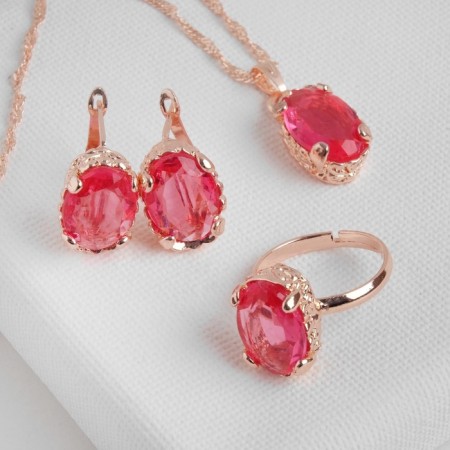 Set 3 objects: earrings, pendant, dimensionless “Edel” oval large, pink color in gold, 45 cm-4