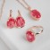 Set 3 objects: earrings, pendant, dimensionless “Edel” oval large, pink color in gold, 45 cm