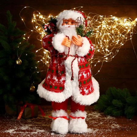 Santa Claus "in a red fur coat with deer, with twigs" 60 cm