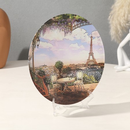 Decorative plate "Paris", with a pattern on canvas, D = 20 cm-1