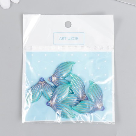 Decor for creativity plastic "Tail of a mermaid with golden lines" Blue 3x2.4 cm-3