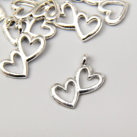Decor Metal for creativity "Double Heart" silver 2x1.5 cm