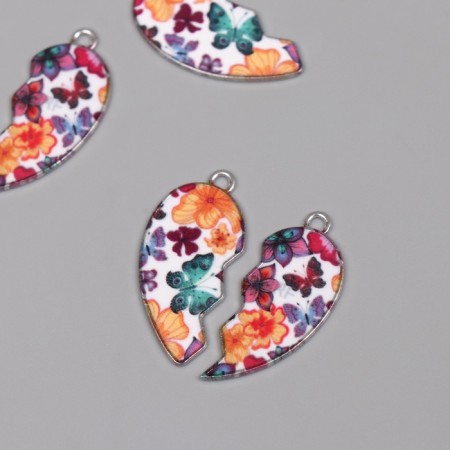 Decor for creativity metal, enamel "Heart with butterflies" set 2 pcs 3x2.8 cm-1