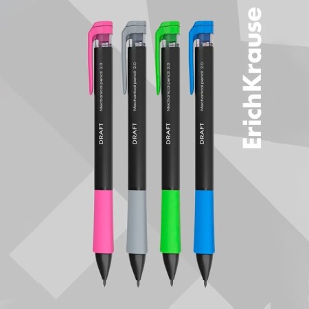 Mechanical pencil Erich Krause "Draft", NV, Grifel D = 2.0 mm, three -sided, rubber emphasis, sharpener, in the box, mix-1