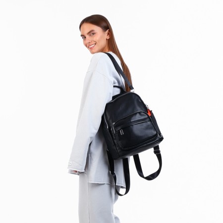 City backpack on lightning, from artificial leather, black color-7