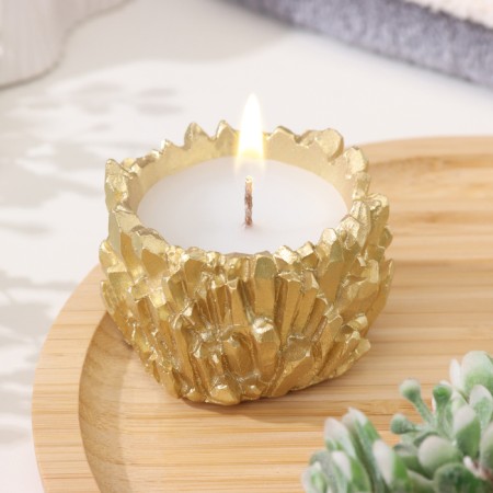 Candle "Crystals" in a candlestick of gypsum, 6x4cm, gold