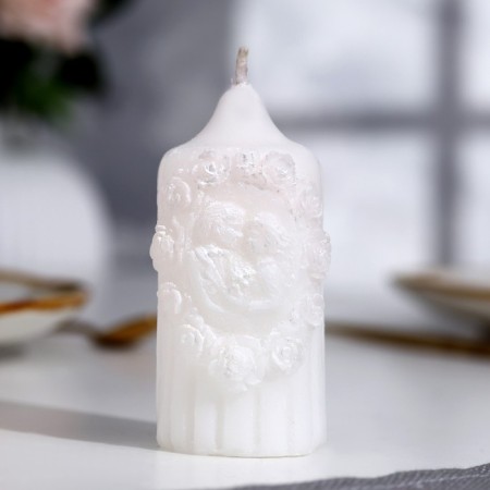 Candle-cylinder wedding "Bridegroom and Bride", 9x4.5 cm, white with brilliance, home