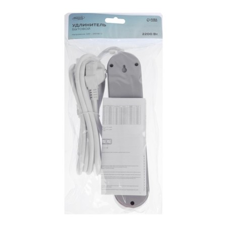Extension cord Luazon Lighting, 3 sockets, 3 m, 10 A, 2200 W, 2x0.75 mm2, 3xUSB, with excavation, b-9