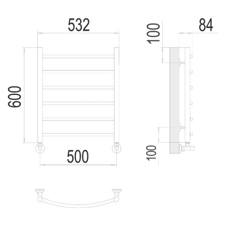Terminus water heated towel rail "Classic" P6, 500x600 mm, lower connection, chrome-2