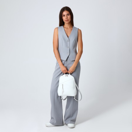 City backpack of artificial leather with lightning, white color-7