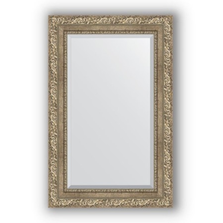 Mirror with fatset in the baguette frame - Antique silver vignette 85 mm, 55 x 85 cm, evoForm
