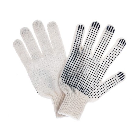 Workers, m/b gloves, knitting 7 class, 3 threads, size 9, with PVC dots, white-1