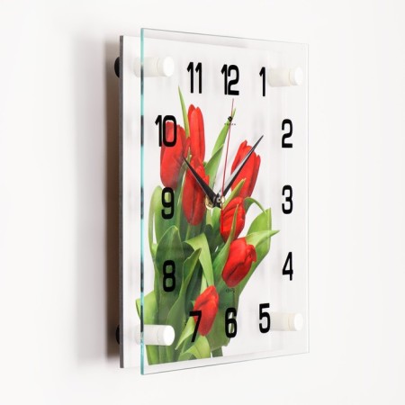 Wall watches: flowers, "tulips on a white background", 25 x 25 cm-1