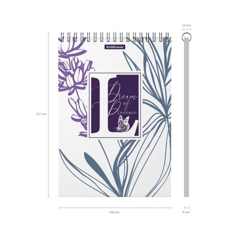 Notebook on spirals A5, 80 sheets of cage, Erichkrause "Lavender", Plastic Cover Silkography, Bloc Offset Beliac 100%-3