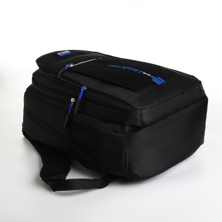 Youth backpack from textiles on lightning, 4 pockets, black/blue color-4