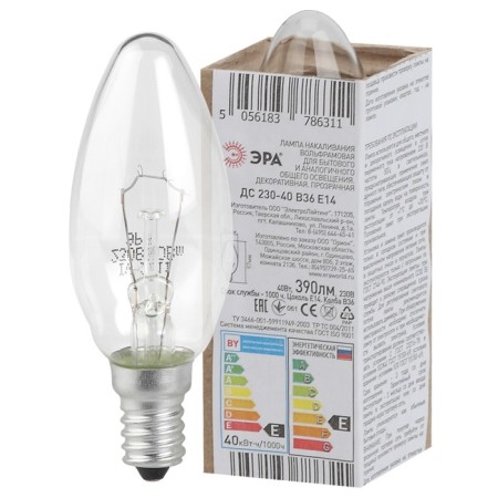 Lamp era "candle" B36, E14, 40 watts, 390lm