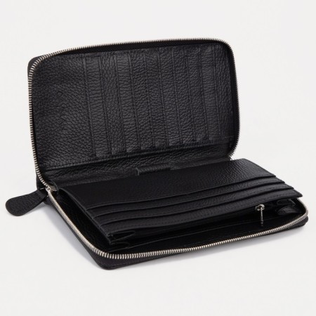 Male purse with lightning, with a pen, for bills, for cards, for coins, black color-2
